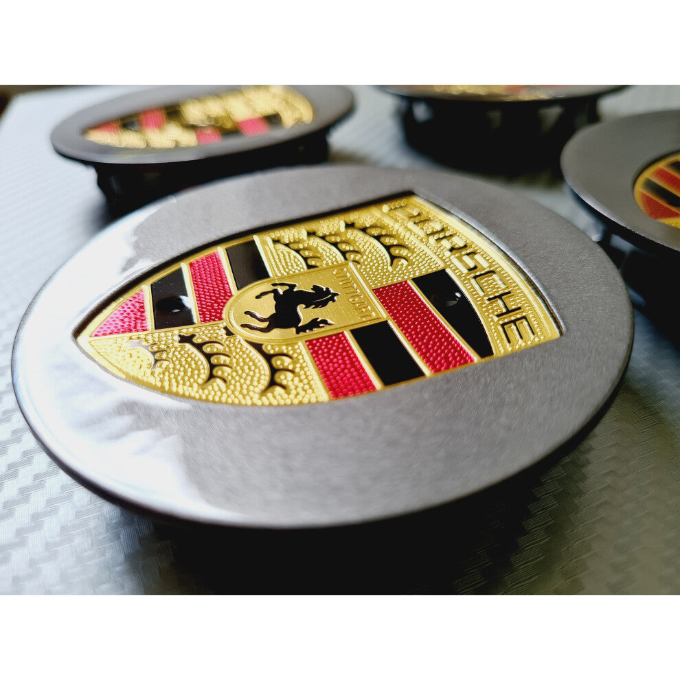 Porsche 65mm grey centre cap side view – durable, weatherproof design