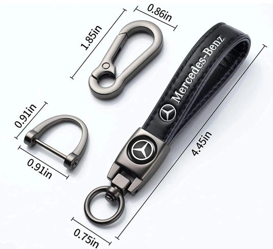 Mercedes Luxury Leather Keychain – Black Logo Keyring UK