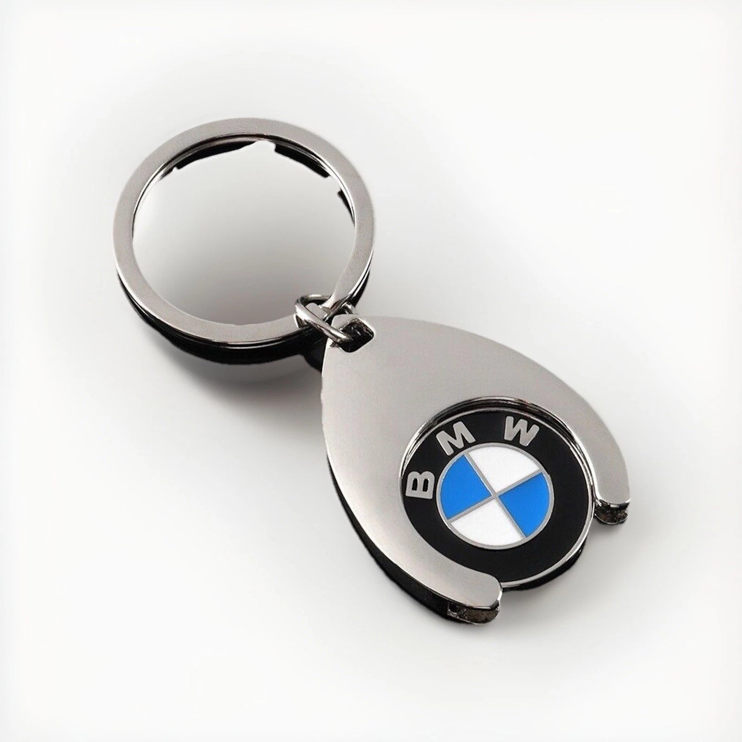 BMW Silver Stainless Keyring Car Key Chain with Trolley Token