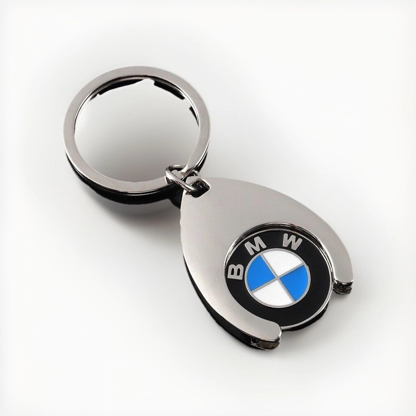 BMW Silver Stainless Keyring Car Key Chain with Trolley Token