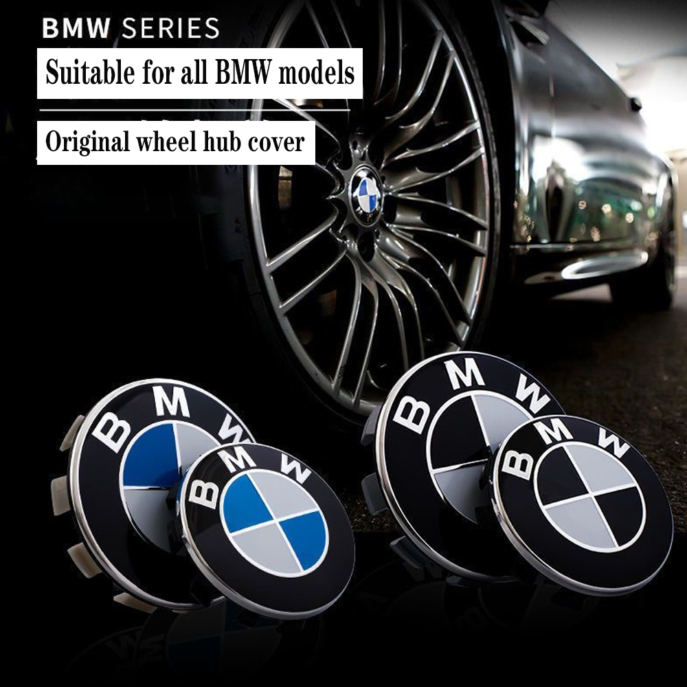 BMW wheel centre cap 68mm fitted on alloy wheel with tyre installed view