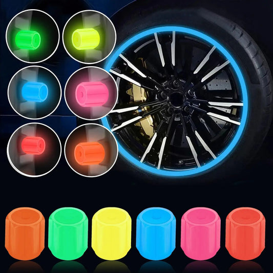 Luminous Night Glowing Wheel Valve Caps – Fluorescent Tyre Stem Caps for Car & Bike