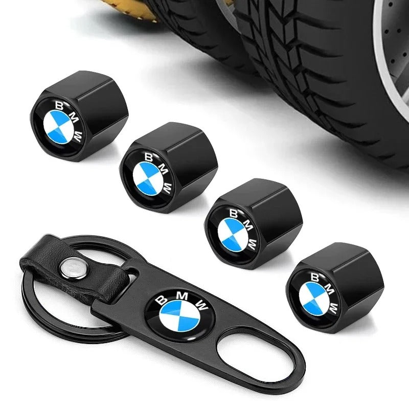 BMW dust caps with keychain set – stainless tyre valve caps