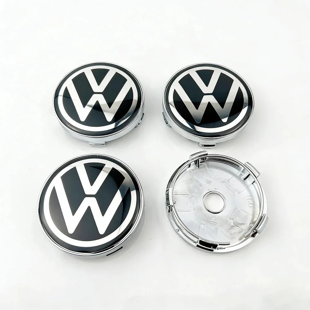 VW 65mm Wheel Centre Caps - Volkswagen Alloy Wheel Badges (4-Piece Set)