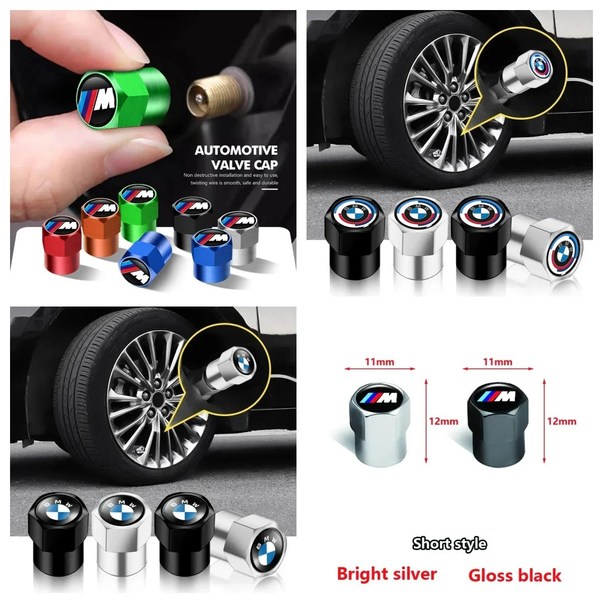 BMW Valve Caps Set Available in black, silver, green, blue, orange,red