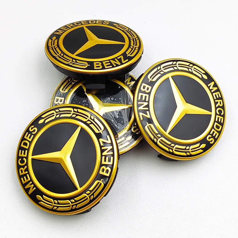 Mercedes Centre Caps – Gold (75mm) 4 caps