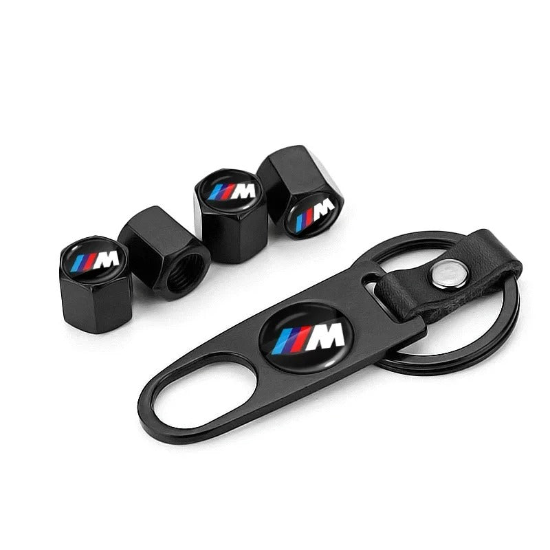 BMW valve caps with keychain – M4 M8 5 Series tyre dust caps