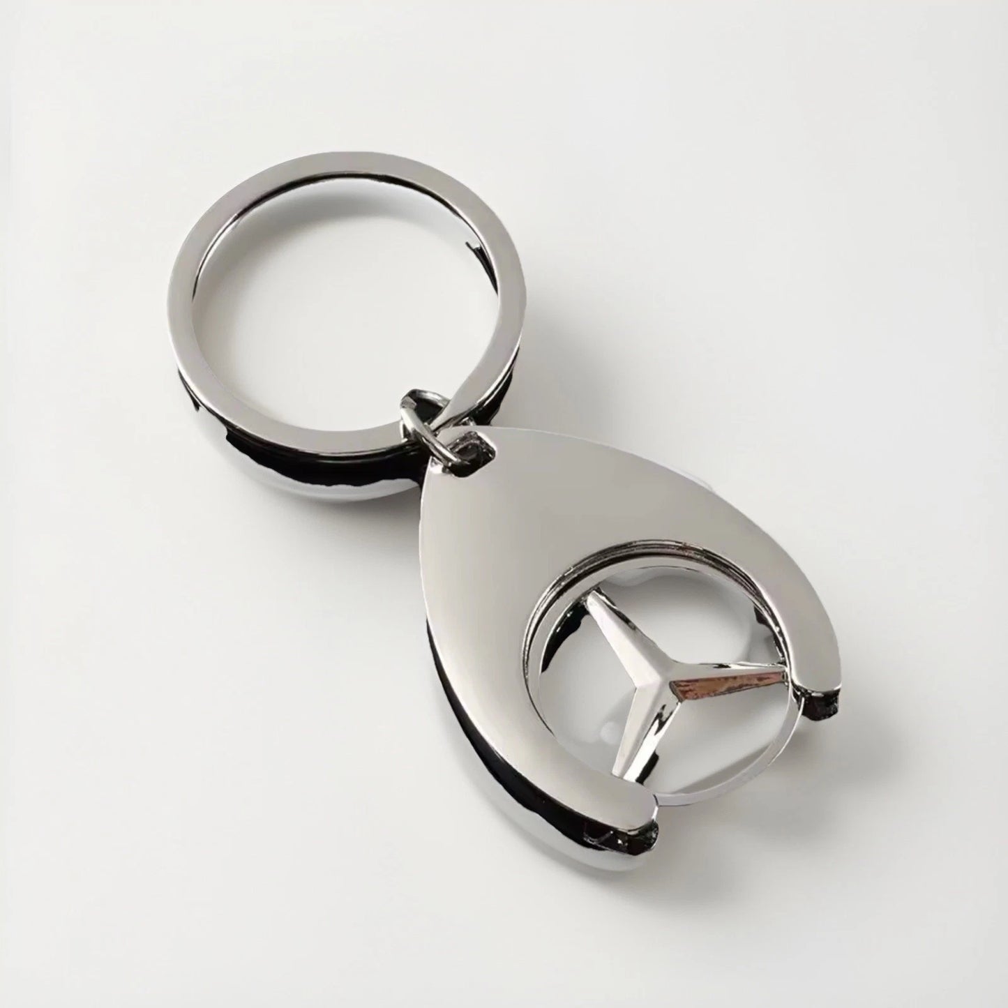 Mercedes Benz Silver Stainless Keyring Car Key Chain with Trolley Token