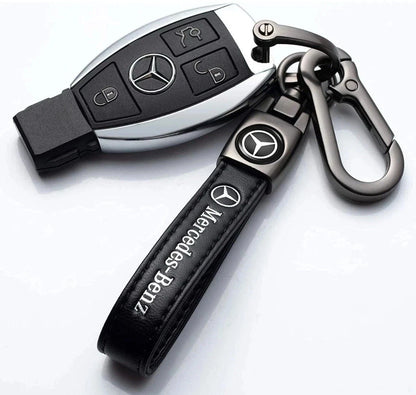 Mercedes Luxury Black Leather Keychain Keyring with Logo – UK