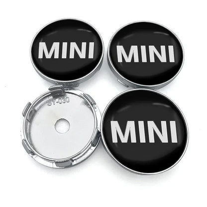 Alt Text: Mini Cooper Black Centre Caps 56mm & 60mm – Genuine Fit