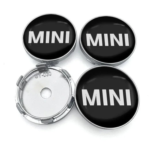 Alt Text: Mini Cooper Black Centre Caps 56mm & 60mm – Genuine Fit