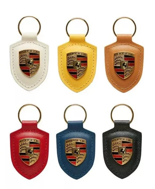 Porsche Leather Crest Keyring Keychain for 911, GT3 & Taycan Turbo