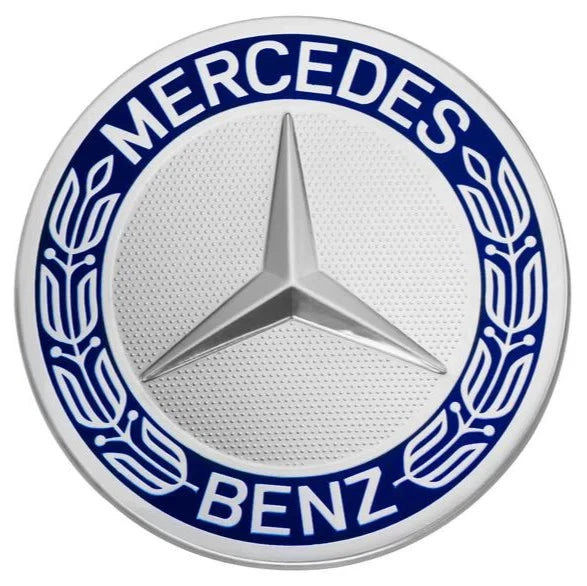 Mercedes 75mm Wheel Centre Caps - Traditional Blue Laurel Wreath Badges (4 Pcs)
