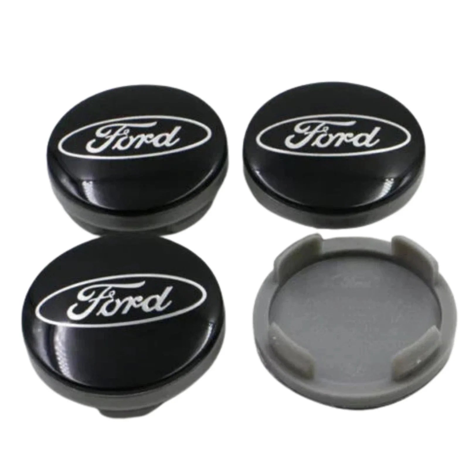 Ford 54mm Sport Wheel Centre Caps - Gloss Black & Chrome Edition (4-Piece Set)
