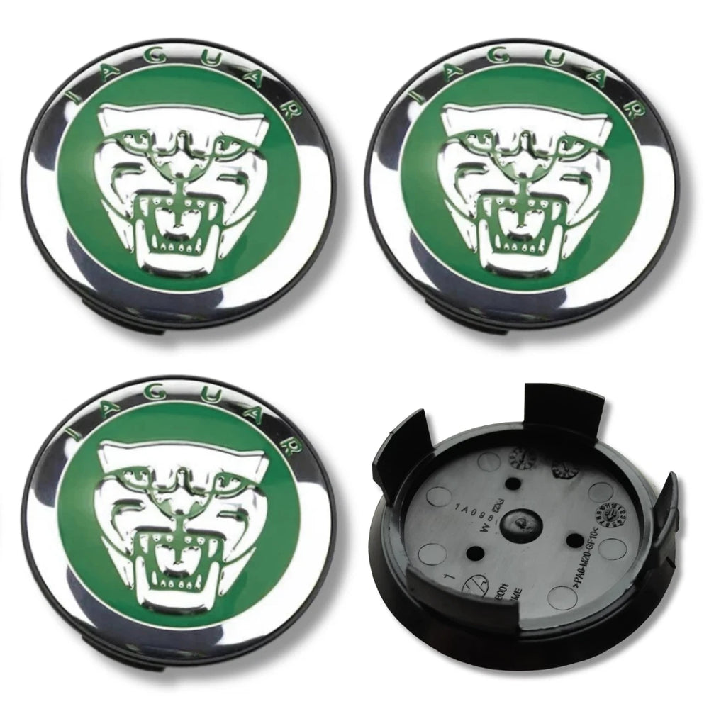 Jaguar 59mm Wheel Centre Caps - Classic British Racing Green Badges (4 Pcs)