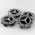 Mercedes 75mm Raised Star Hub Cover Wheel Caps - Gloss Black & Chrome (4 Pcs)