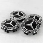 Mercedes 75mm Raised Star Hub Cover Wheel Caps - Gloss Black & Chrome (4 Pcs)