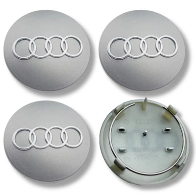 Audi 68mm Wheel Centre Caps - Premium Large Bore Black & Grey Badges (4Pcs)