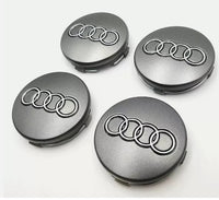 Audi 68mm Wheel Centre Caps - Premium Large Bore Black & Grey Badges (4Pcs)