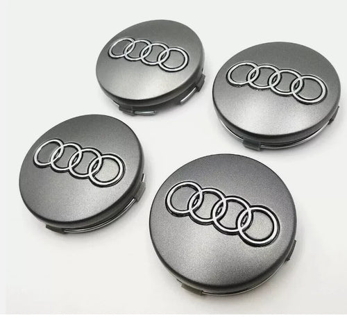 Audi 68mm Wheel Centre Caps - Premium Large Bore Black & Grey Badges (4Pcs)