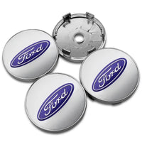 Ford 60mm Wheel Centre Caps - Blue & Silver Badges (4-Piece Set)