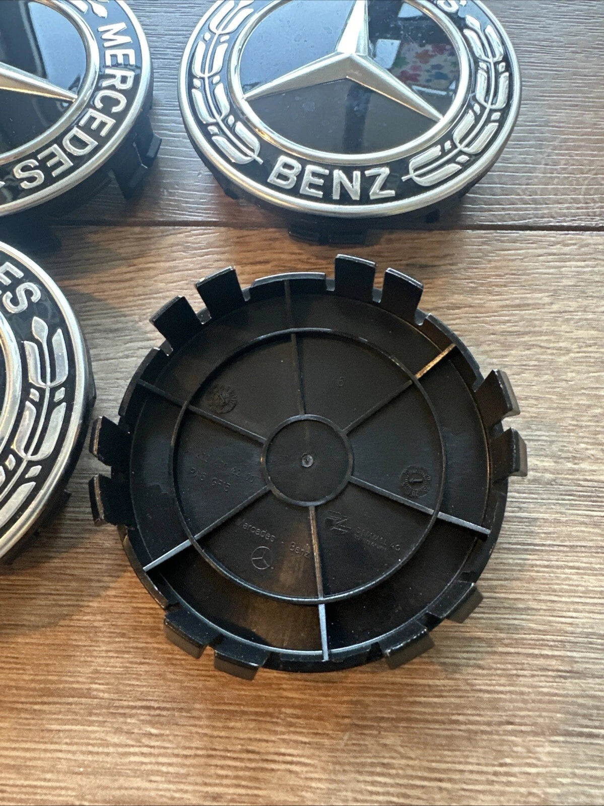 Mercedes 75mm Raised Star Hub Cover Wheel Caps - Gloss Black & Chrome (4 Pcs)