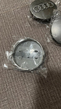 Audi 68mm Wheel Centre Caps - Premium Large Bore Black & Grey Badges (4Pcs)