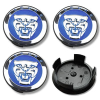 Jaguar 59mm Wheel Centre Caps - Custom Blue & Chrome Growler Badges (4 Pcs)