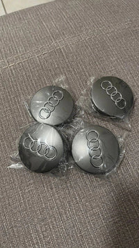Audi 68mm Wheel Centre Caps - Premium Large Bore Black & Grey Badges (4Pcs)
