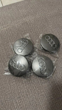 Audi 68mm Wheel Centre Caps - Premium Large Bore Black & Grey Badges (4Pcs)