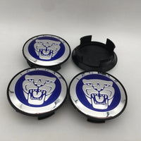 Jaguar 59mm Wheel Centre Caps - Custom Blue & Chrome Growler Badges (4 Pcs)