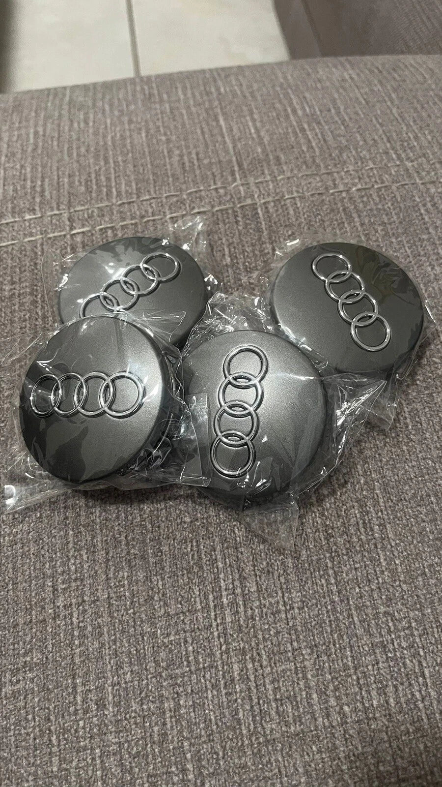 Audi 68mm Wheel Centre Caps - Premium Large Bore Black & Grey Badges (4Pcs)