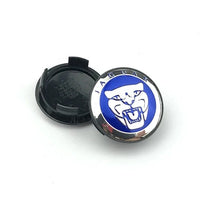 Jaguar 59mm Wheel Centre Caps - Custom Blue & Chrome Growler Badges (4 Pcs)