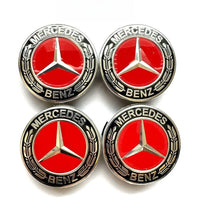 Mercedes 75mm Wheel Centre Caps - Sport Edition Red & Chrome Star Badges (4-Piece Set)