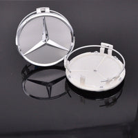 Mercedes 75mm Wheel Centre Caps - Classic Silver & Chrome Star Badges (4-Piece Set)