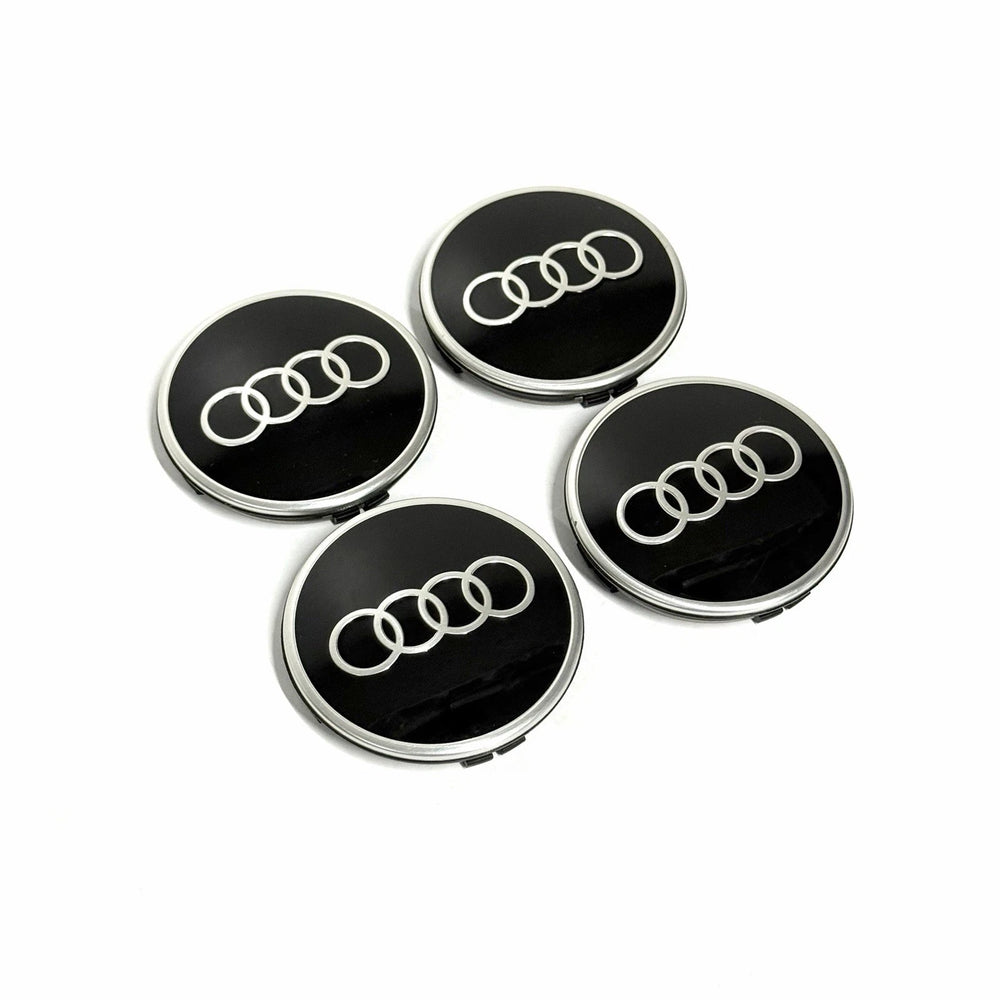 Audi 61mm Wheel Centre Caps - Two-Tone Black & Grey Alloy Badges (4Pcs)