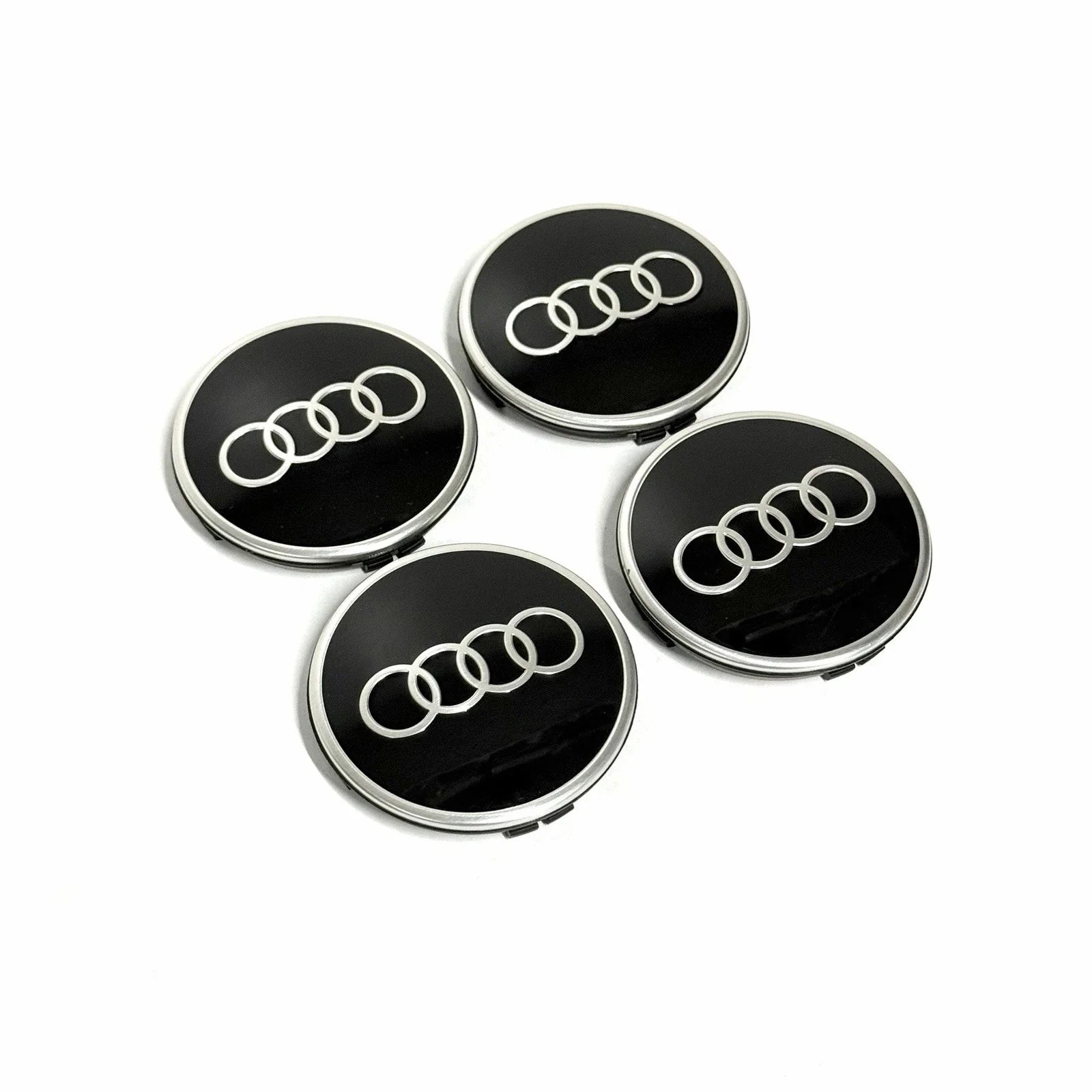 Audi 61mm Wheel Centre Caps - Two-Tone Black & Grey Alloy Badges (4Pcs)