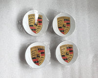 Porsche 76mm Wheel Center Caps - Silver Crest Alloy Badges (Set of 4)