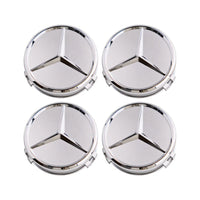 Mercedes 75mm Wheel Centre Caps - Classic Silver & Chrome Star Badges (4-Piece Set)