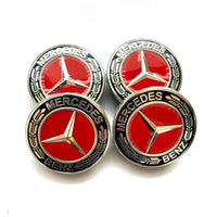 Mercedes 75mm Wheel Centre Caps - Sport Edition Red & Chrome Star Badges (4-Piece Set)