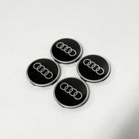 Audi 61mm Wheel Centre Caps - Two-Tone Black & Grey Alloy Badges (4Pcs)