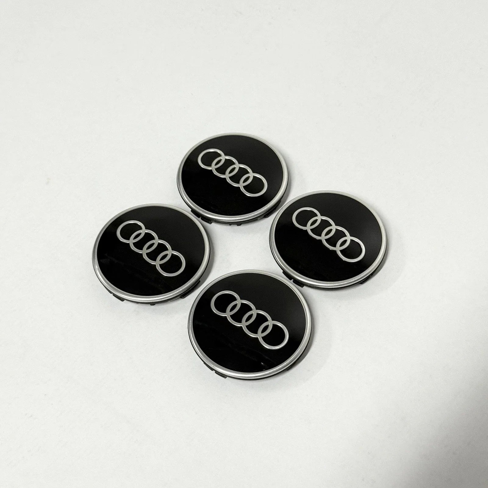 Audi 61mm Wheel Centre Caps - Two-Tone Black & Grey Alloy Badges (4Pcs)