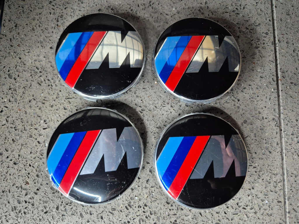 BMW 68mm M-Sport Wheel Centre Caps - Stealth Matt Black & Carbon Style (Set of 4)