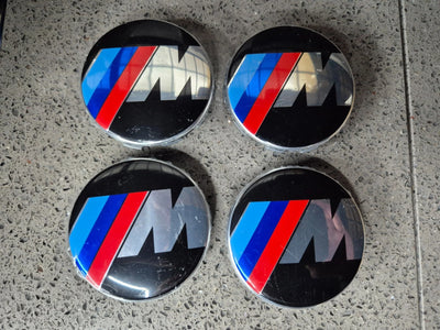 BMW 68mm M-Sport Wheel Centre Caps - Stealth Matt Black & Carbon Style (Set of 4)