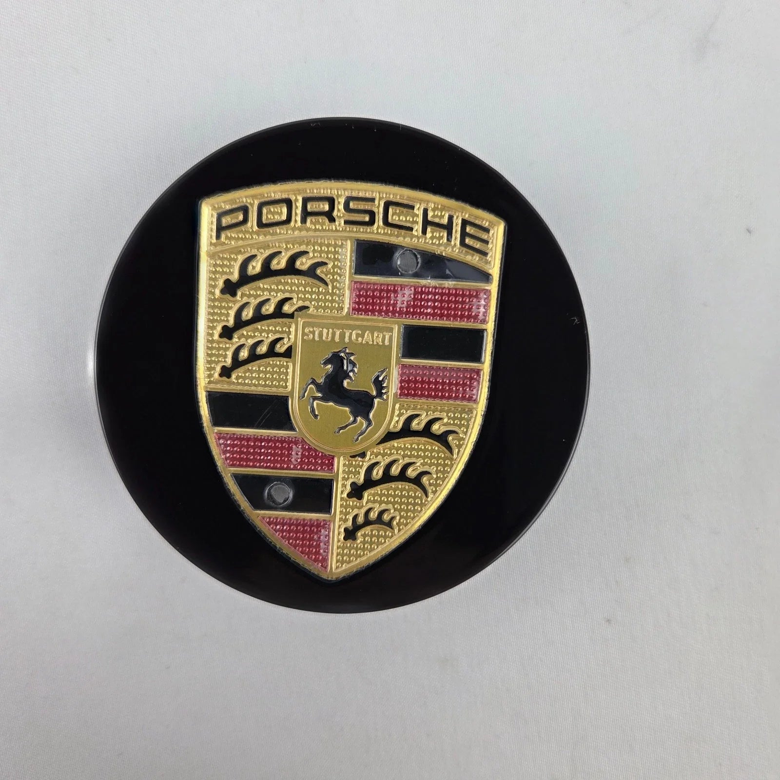 Porsche 76mm Wheel Centre Caps - Gloss Black Performance Crest Badges (4 Pcs)