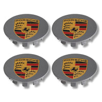 Porsche 65mm Wheel Caps - Matte Grey Alloy Centre Badges (4-Piece Set)