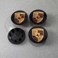 Porsche 65mm Wheel Centre Caps - Compact Gloss Black Crest Badges (4 Pcs)