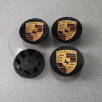 Porsche 65mm Wheel Centre Caps - Compact Gloss Black Crest Badges (4 Pcs)
