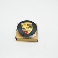 Porsche 65mm Wheel Centre Caps - Compact Gloss Black Crest Badges (4 Pcs)