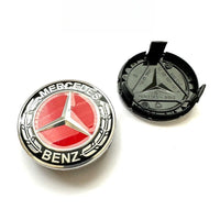 Mercedes 75mm Wheel Centre Caps - Sport Edition Red & Chrome Star Badges (4-Piece Set)